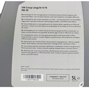 VW Original Longlife IV FE 508.00/509.00 0W-20, 5L